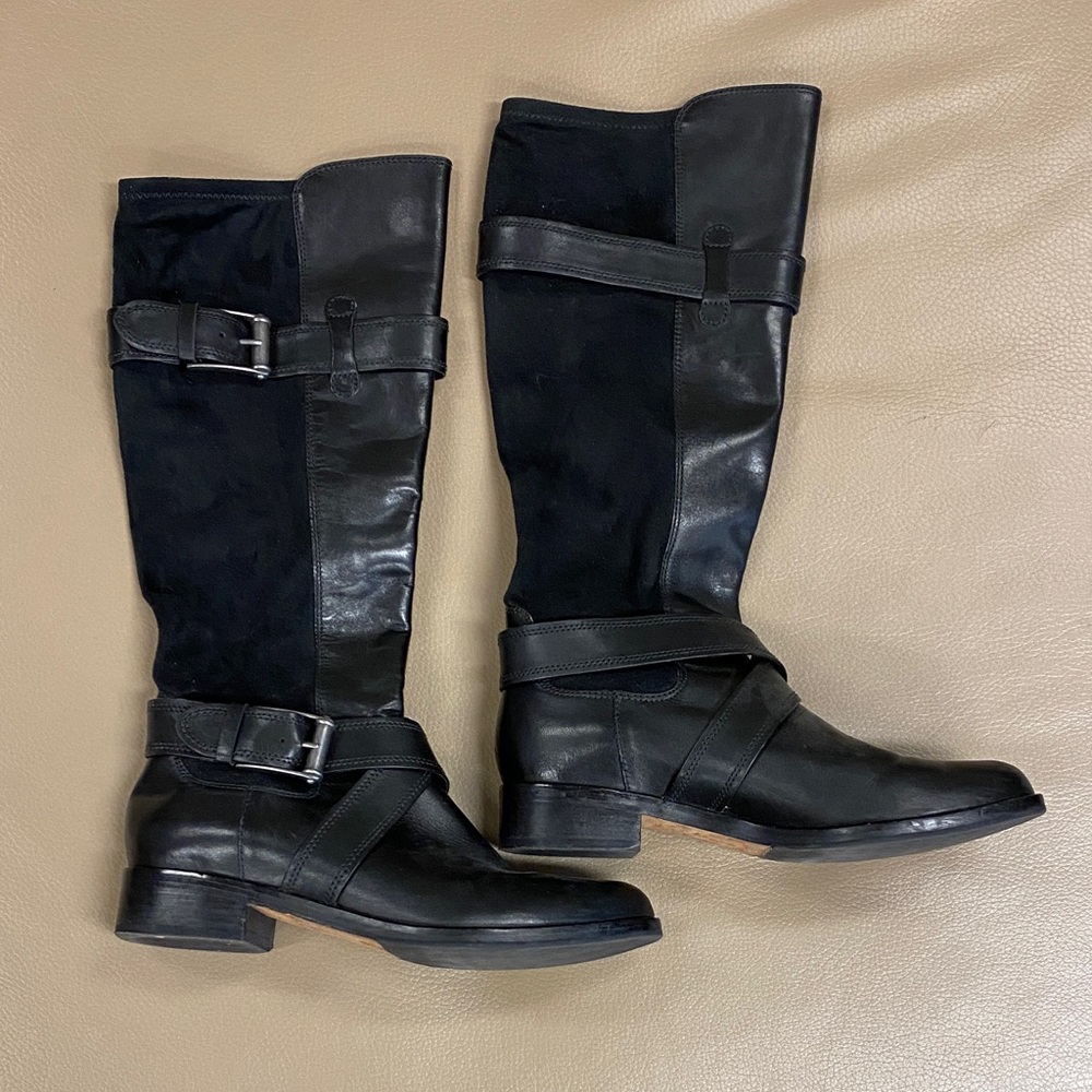 Cole Haan Nike Air Black Leather/Suede Heeled Boots- Size 8.5